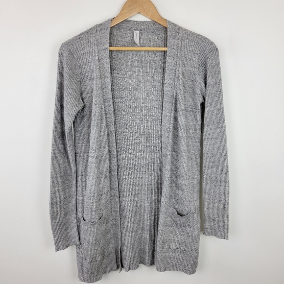 GAP | Heathered Gray Open Front Ribbed Cardigan Medium - Picture 2 of 7